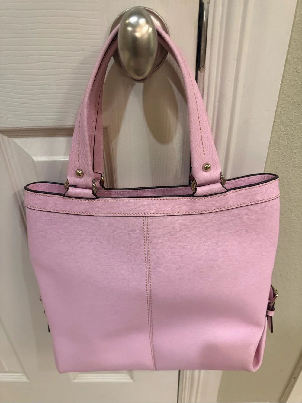 Dooney & Bourke Sara Pink Saffiano Shoulder Tote with Gold Hardware - Picture 4 of 12